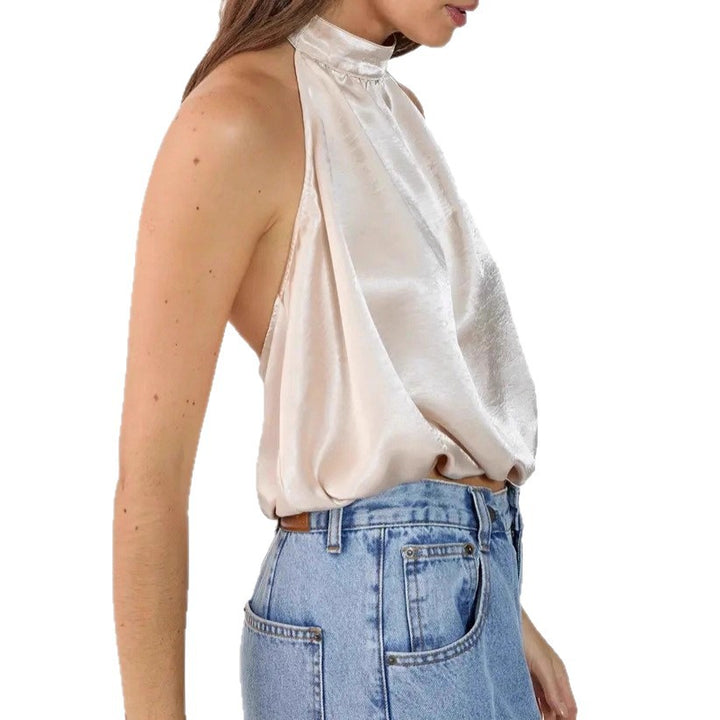 Damen Satin-Haltertop mit gerafftem Ausschnitt Drune