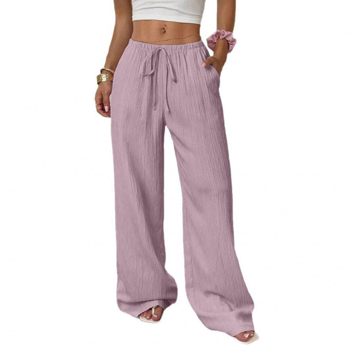 Damen lässige und weite Freizeit-Hose mit elastischem Bund und Bindegürtel Drune