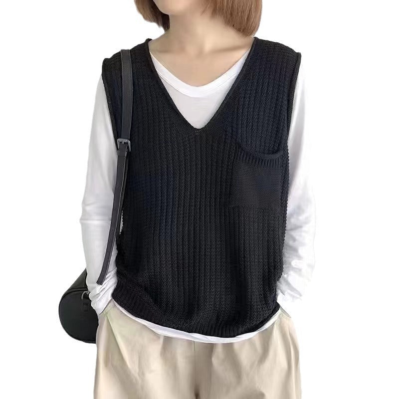 Damen Strickweste mit V-Ausschnitt und praktischer Brusttasche Drune