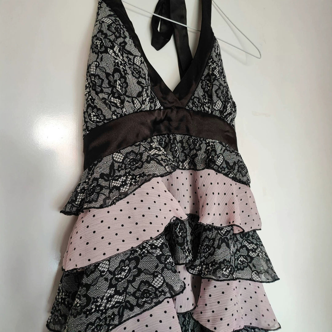 Damen Rüschen Kleid mit Spitzenoberteil Drune