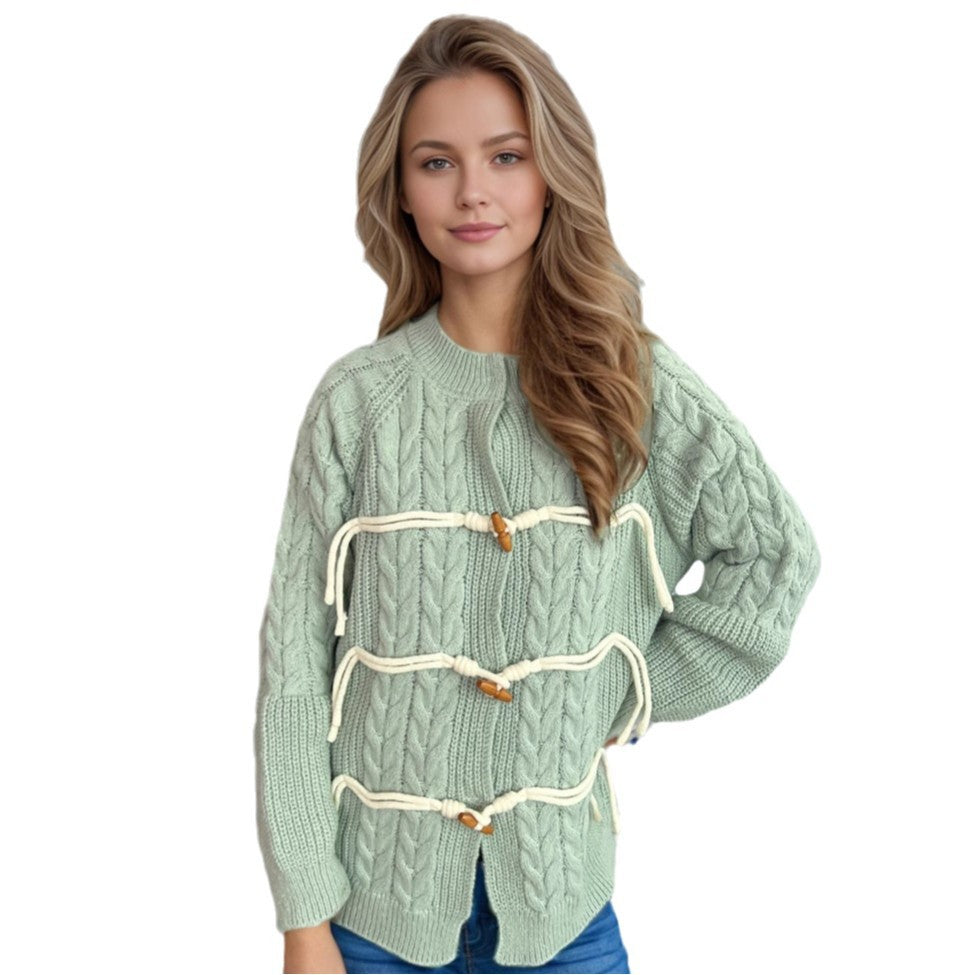 Damen Strickjacke mit innovativem Bindeband und Knopfdetails Drune