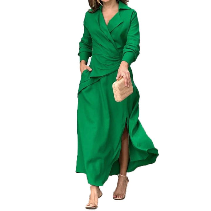 Damen Wickelmaxikleid mit eleganten Drapierungen und seitlichem Schlitz Drune