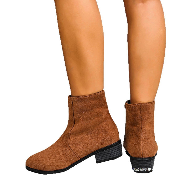 Damen nan Wildlederoptik Stiefelette mit seitlichem Reißverschluss und niedrigem Blockabsatz Drune