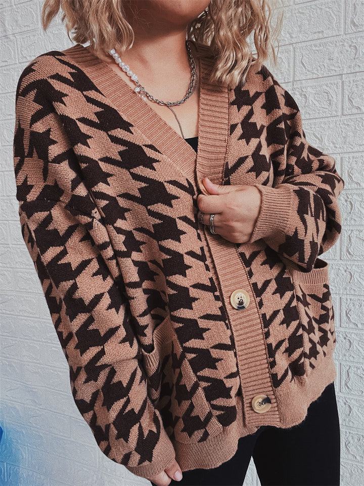 Damen lässige Strickjacke mit modernem Hundezahlenmuster Drune