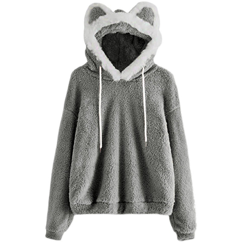 Damen Kuscheliger Kapuzenpullover mit Katzenohren Drune