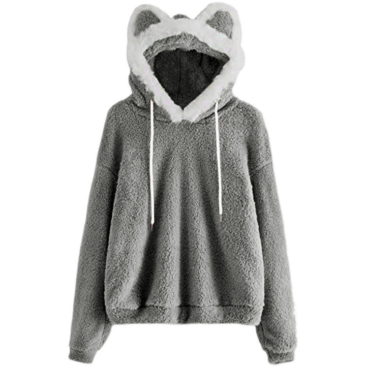 Damen Kuscheliger Kapuzenpullover mit Katzenohren Drune