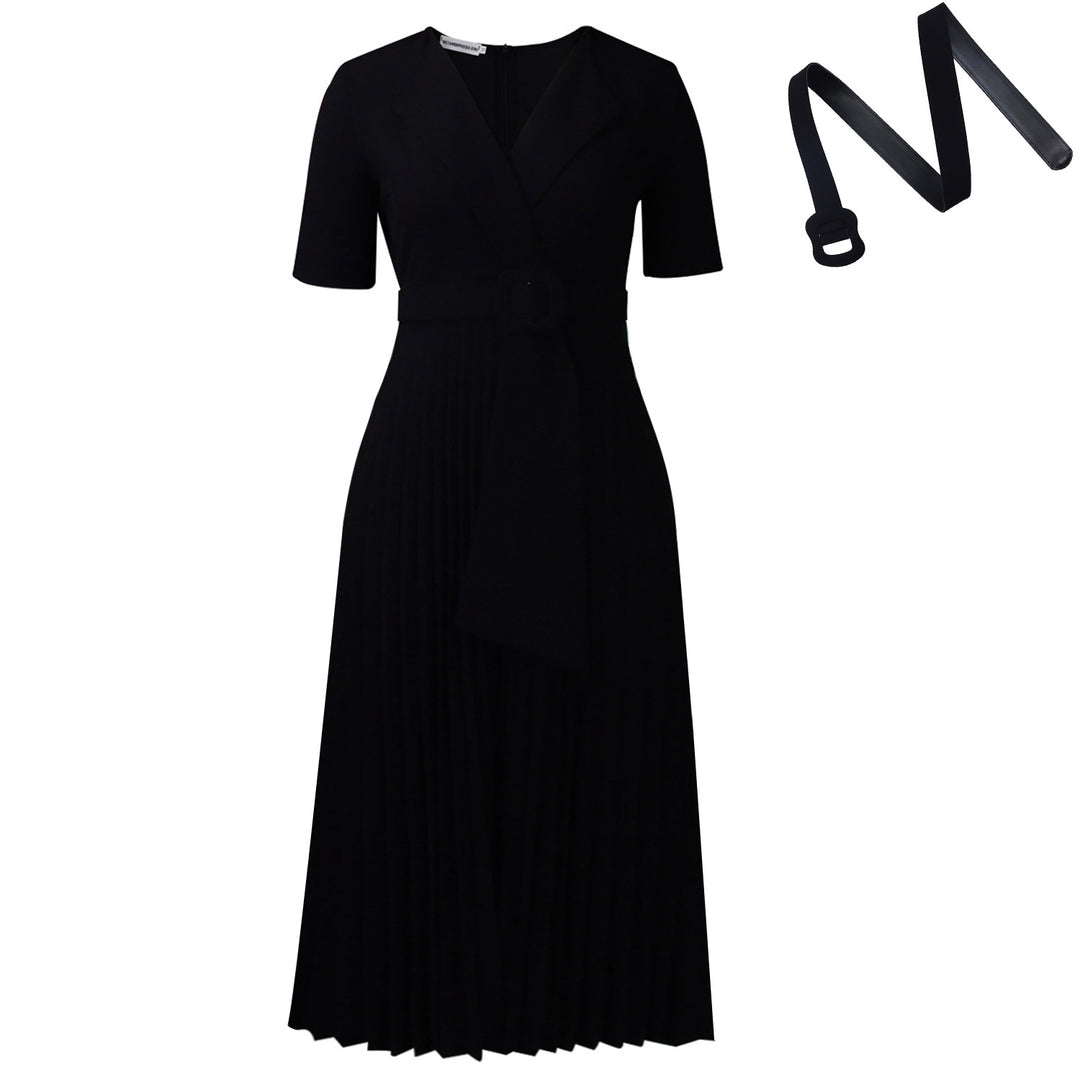 Damen Plissee Kleid mit tailliertem Blazer-Oberteil und abnehmbarem Gürtel Drune