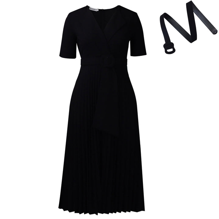 Damen Plissee Kleid mit tailliertem Blazer-Oberteil und abnehmbarem Gürtel Drune