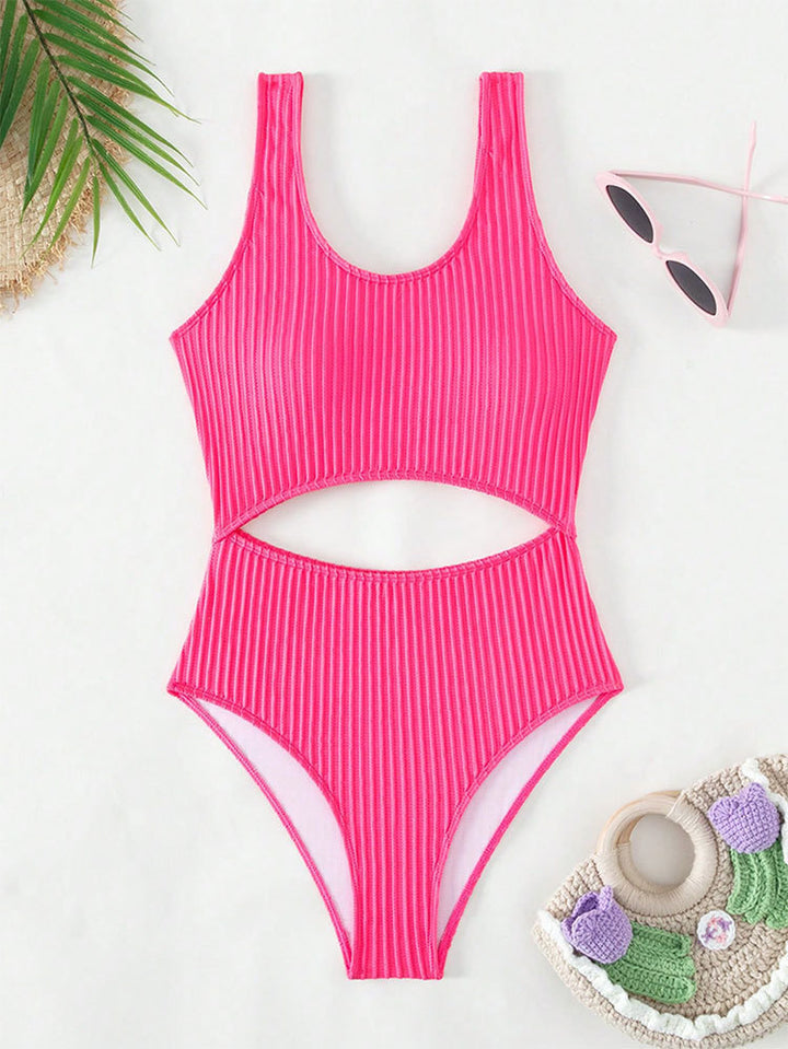 Damen Einteiler Badeanzug mit hohem Beinausschnitt und modischem Cut-Out Drune