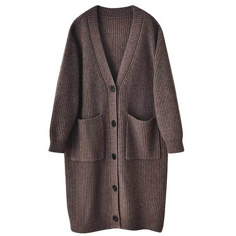 Damen Langer Strickcardigan mit aufgesetzten Taschen und Knopfverschluss Drune
