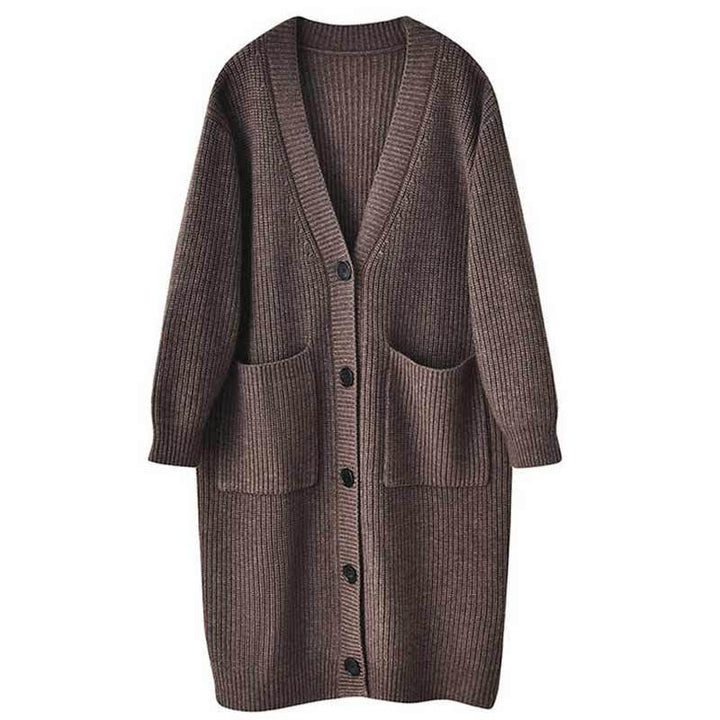 Damen Langer Strickcardigan mit aufgesetzten Taschen und Knopfverschluss Drune