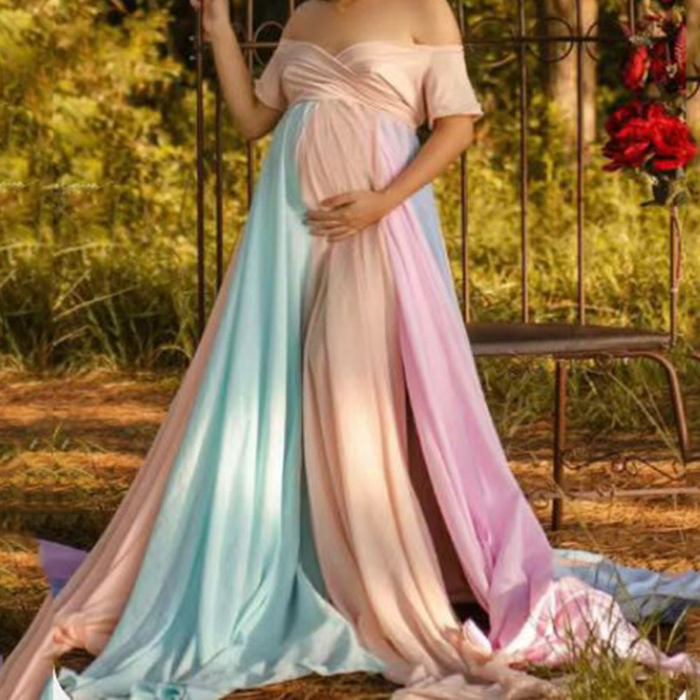 Damen Elegantes Maxikleid für Schwangere mit schulterfreiem Design Drune