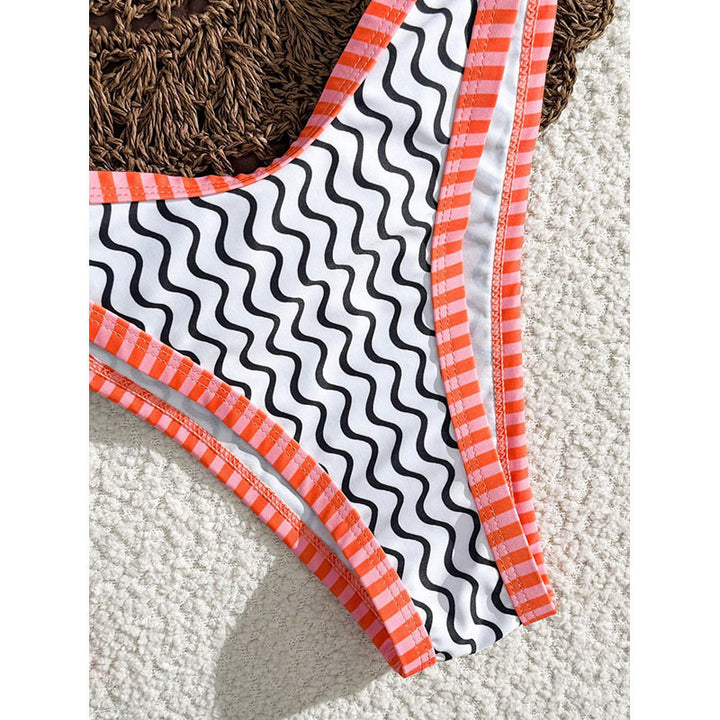 Damen Triangel-Bikini-Set mit modischem Wellendesign Drune