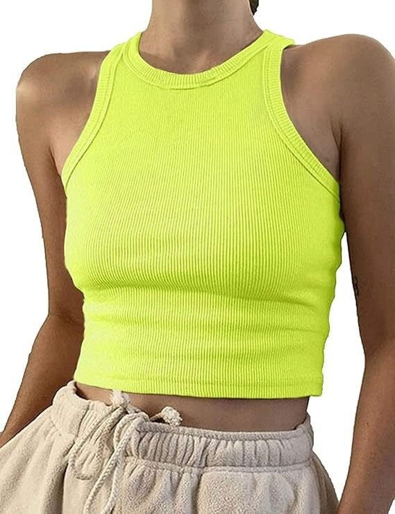 Damen sportliches Crop-Top mit elastischem Rippdesign Drune