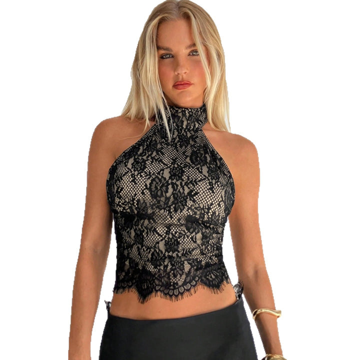 Damen Elegantes Spitzenoberteil mit hochgeschlossenem Design Drune