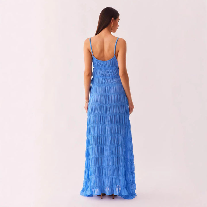 Damen Maxikleid mit raffiniertem Rüschendesign und tiefem V-Ausschnitt Drune