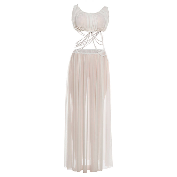 Damen Luxuriöses Chiffon-Maxikleid mit raffinierten Kettendetails und innovativem Schnitt Drune