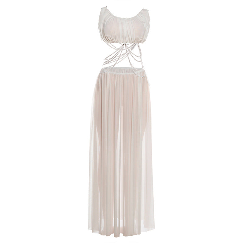 Damen Luxuriöses Chiffon-Maxikleid mit raffinierten Kettendetails und innovativem Schnitt Drune