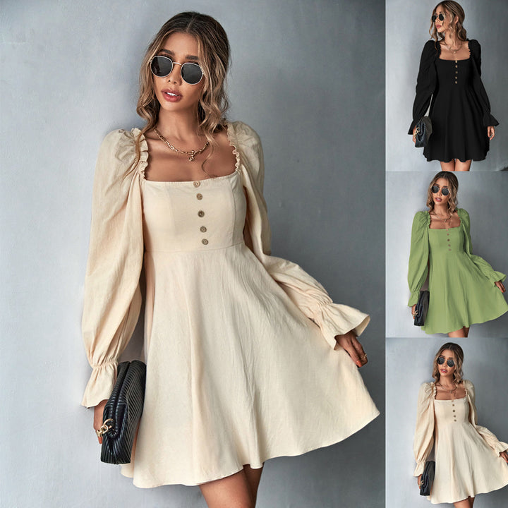 Damen Minikleid mit Puffärmeln und Knopfdetails Drune