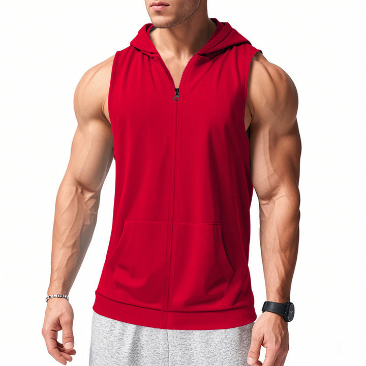 Herren nan funktionale Fitnessweste mit Kapuze, schmaler Passform und Kängurutasche Drune