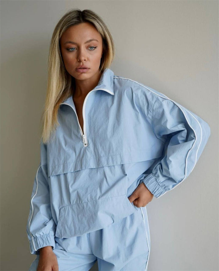 Damen leichte Windjacke mit hohem Kragen und verstecktem Reißverschluss Drune