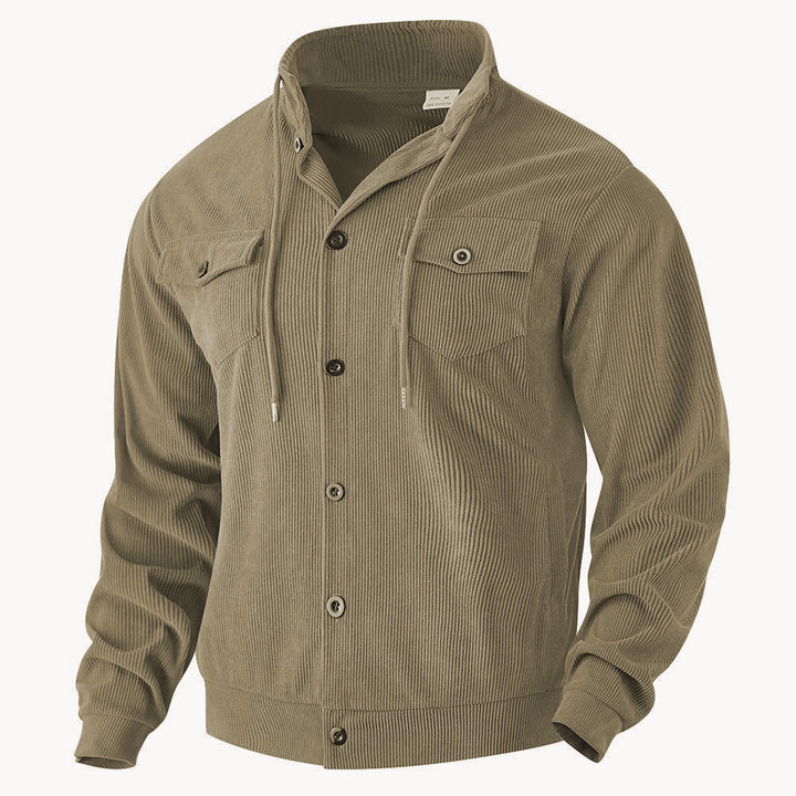 Herren nan strukturierte Cord-Workerjacke mit verdeckter Kapuze, Druckknopfverschluss und aufgesetzten Brusttaschen Drune