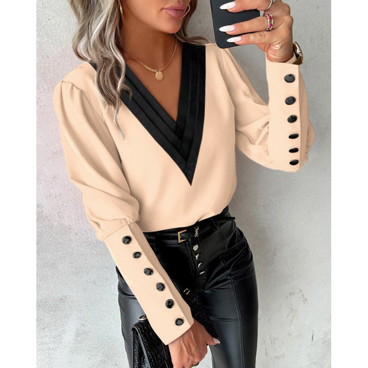 Damen Elegant geschnittene Bluse mit V-Ausschnitt und Puffärmeln Drune