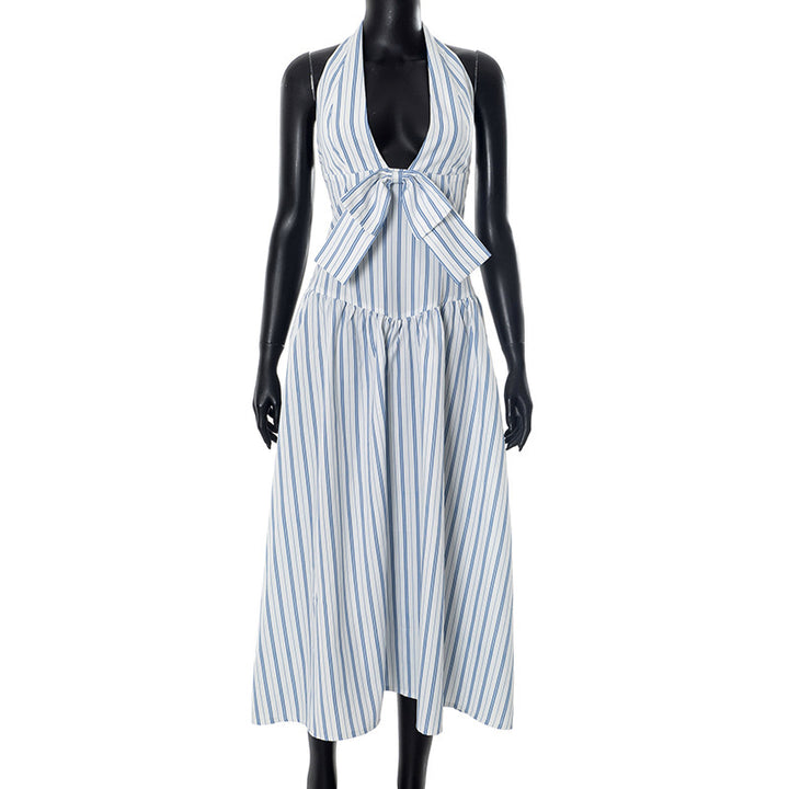 Damen Maxi-Kleid mit lässigem Halterneck und verspieltem Bogen Drune