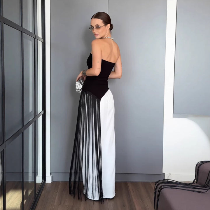Damen Maxikleid mit schimmerndem Fransen-Design Drune