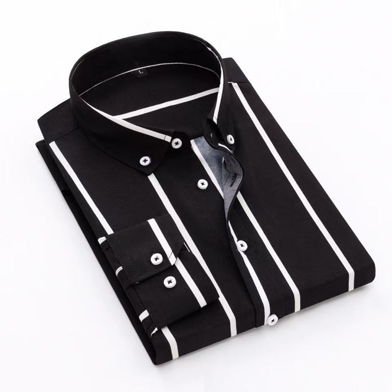 Herren nan gestreiftes Business-Hemd mit Button-Down-Kragen, Brusttasche und bügelleichtem Baumwollmix Drune