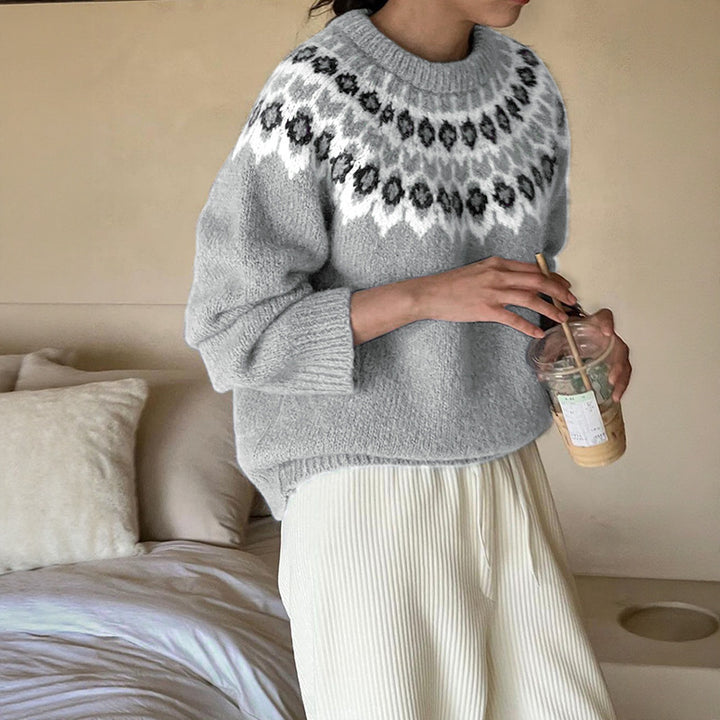 Damen Strickpullover mit skandinavischem Muster und großzügigem Schnitt Drune