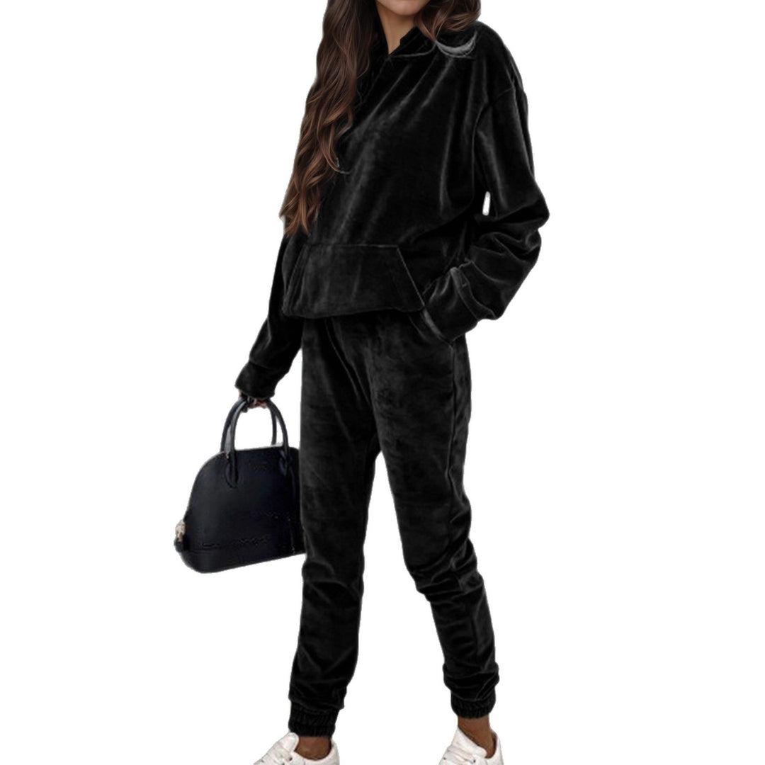 Damen sportliches Fleece-Set mit Hoodie und elastischem Bund Drune