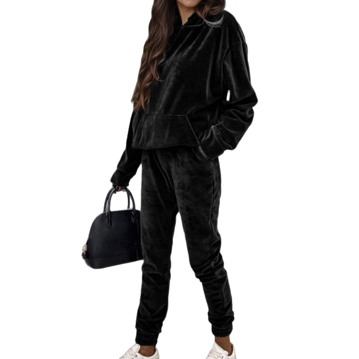 Damen sportliches Fleece-Set mit Hoodie und elastischem Bund Drune
