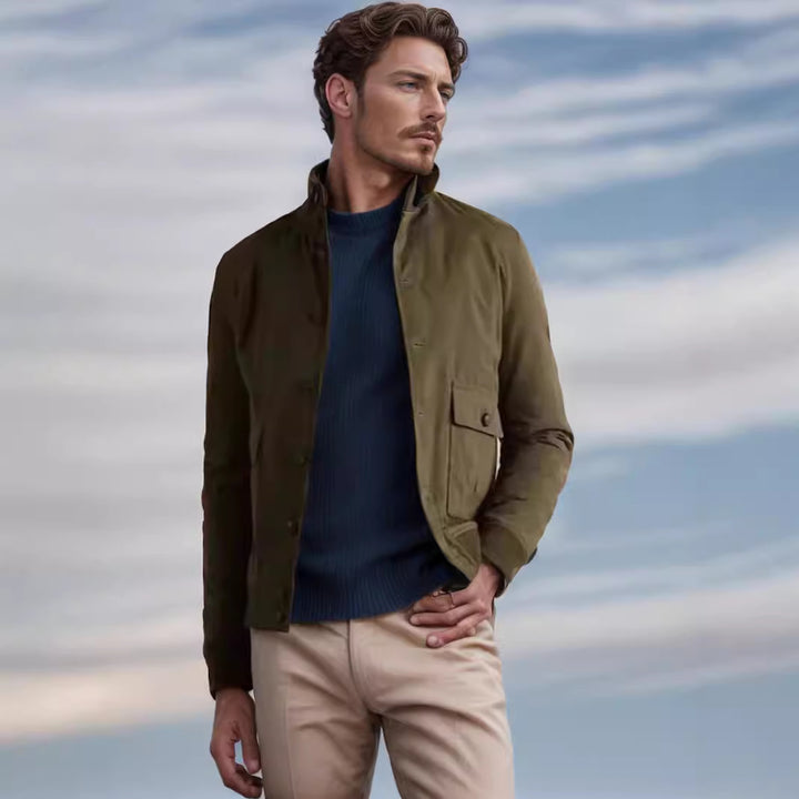 Herren modische Übergangsjacke mit hohen Kragen und aufgesetzten Taschen Drune