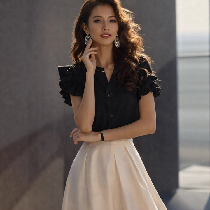 Damen Elegante Bluse mit Rüschendetails im schlichten Design Drune