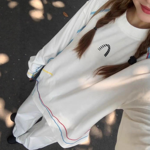 Damen lässiges Oversized Sweatshirt mit bunten Akzentstreifen Drune