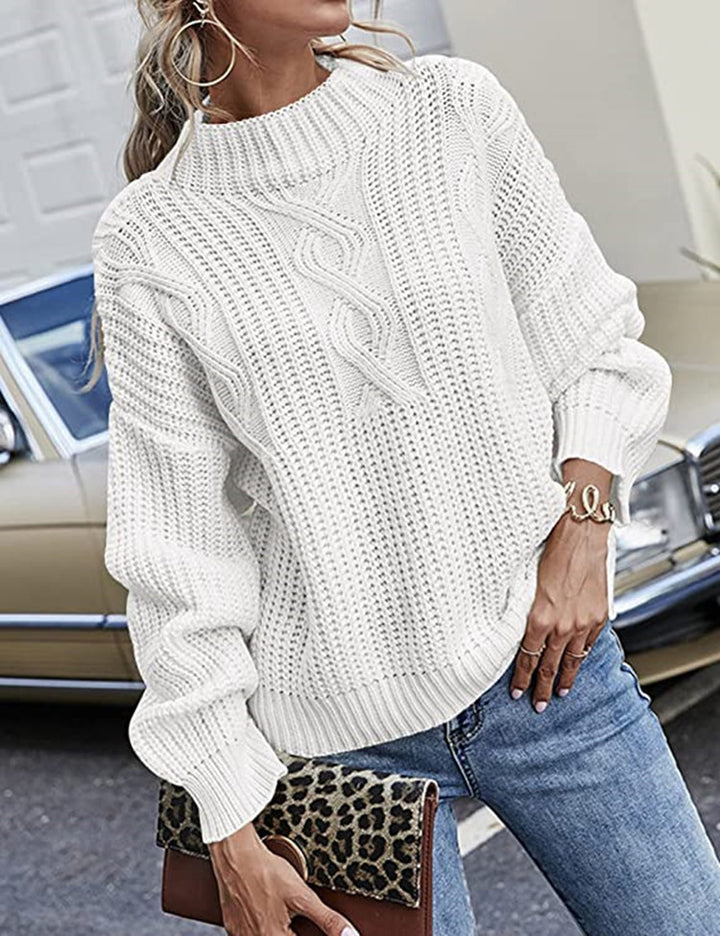 Damen lässiger Strickpullover mit tiefem Rundhalsausschnitt und lockerer Passform Drune