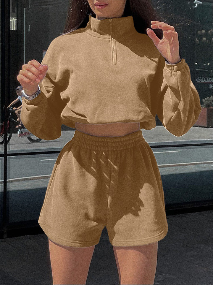 Damen cropped Sportpullover und Shorts-Set Drune