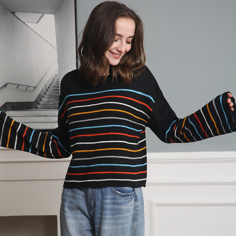 Damen Oversized Streifenpullover aus weichem Material mit weitem Schnitt Drune