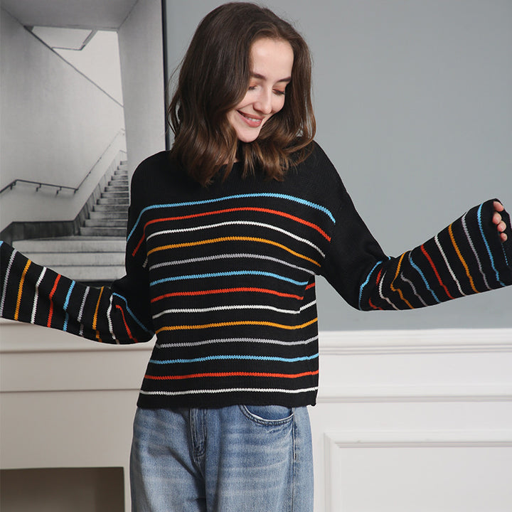Damen Oversized Streifenpullover aus weichem Material mit weitem Schnitt Drune