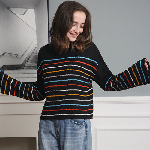 Damen Oversized Streifenpullover aus weichem Material mit weitem Schnitt Drune