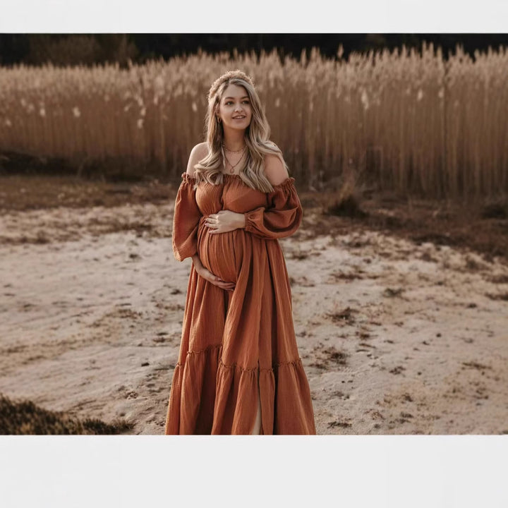 Damen Bohemian Off-Shoulder Maxi Kleid Drune