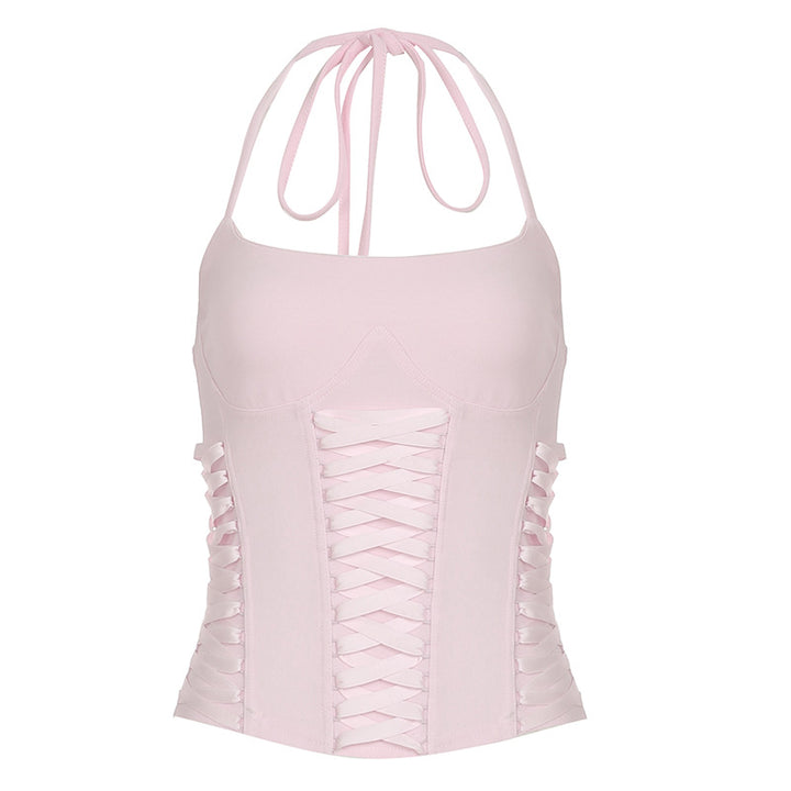 Damen Crop-Top mit verspieltem Schnürdesign und eleganten Trägern Drune