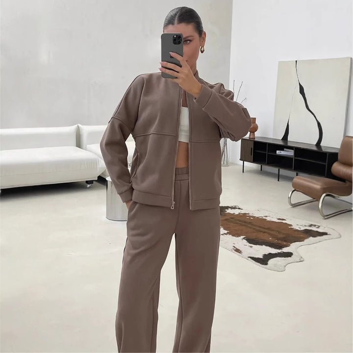 Damen Sportliches Fleece-Set mit durchgehendem Reißverschluss Drune