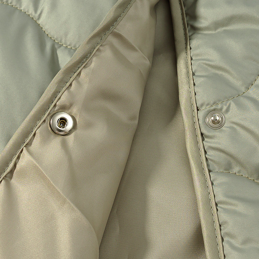 Damen gesteppte Übergangsjacke mit Rundhalsausschnitt und Druckknöpfen Drune