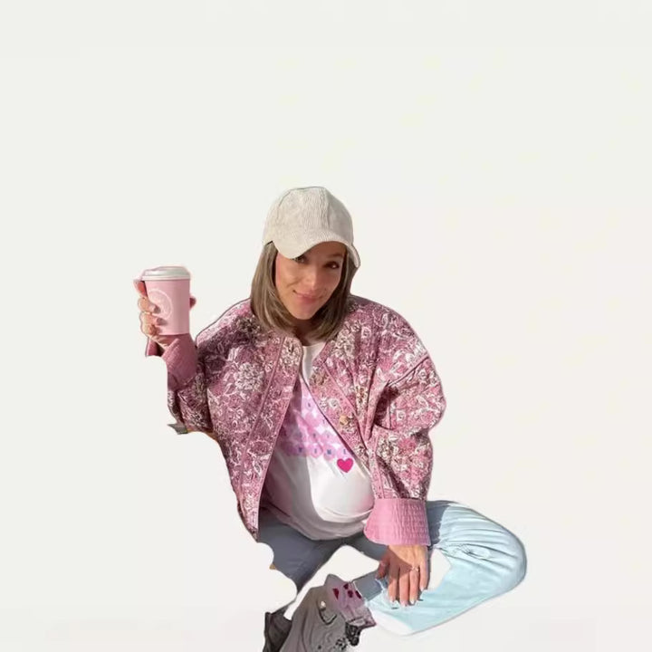 Damen modische Oversized-Jacke mit floralem Muster Drune