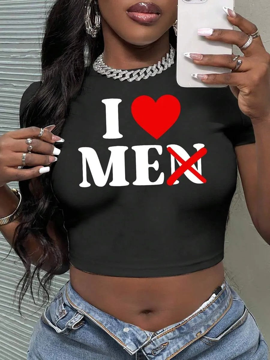 Damen Crop-Top mit künstlerischem Statement-Druck Drune