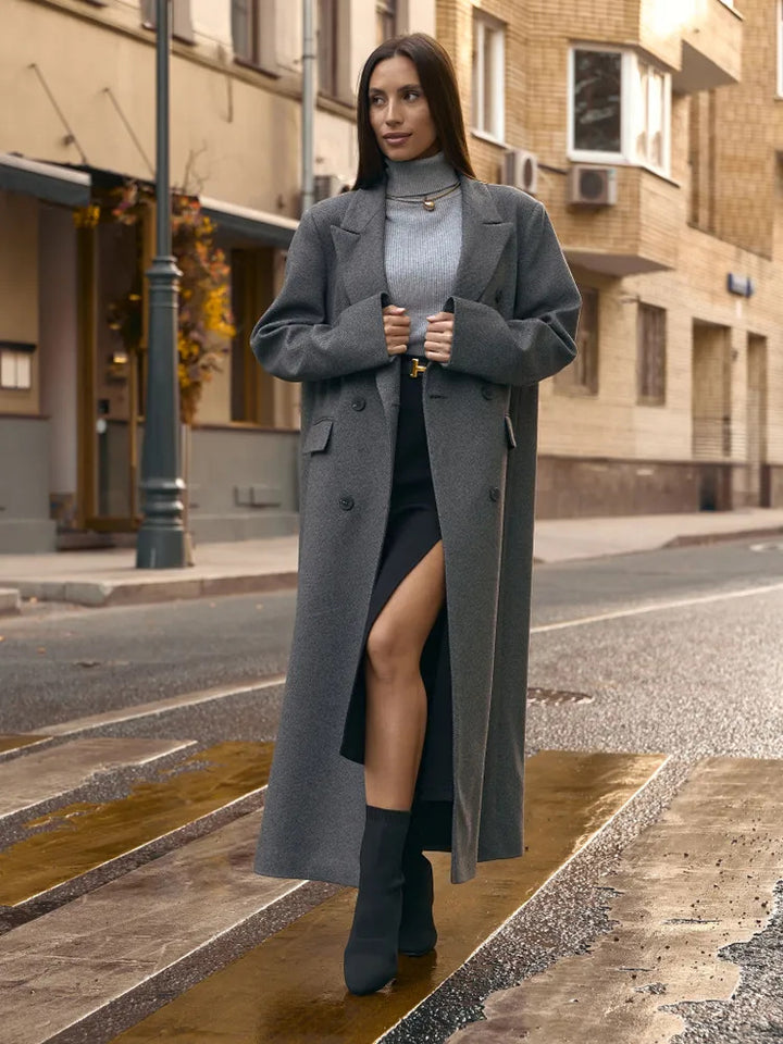 Damen Eleganter Doppelreiher-Mantel mit strukturierten Details Drune
