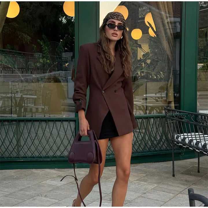 Damen Trendiger Oversized Blazer mit doppelter Knopfreihe Drune