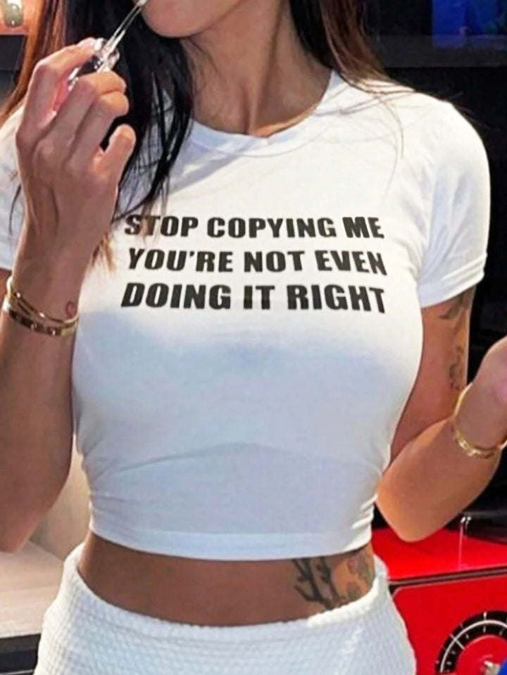 Damen Crop-T-Shirt mit kreativem Telefon-Design Drune